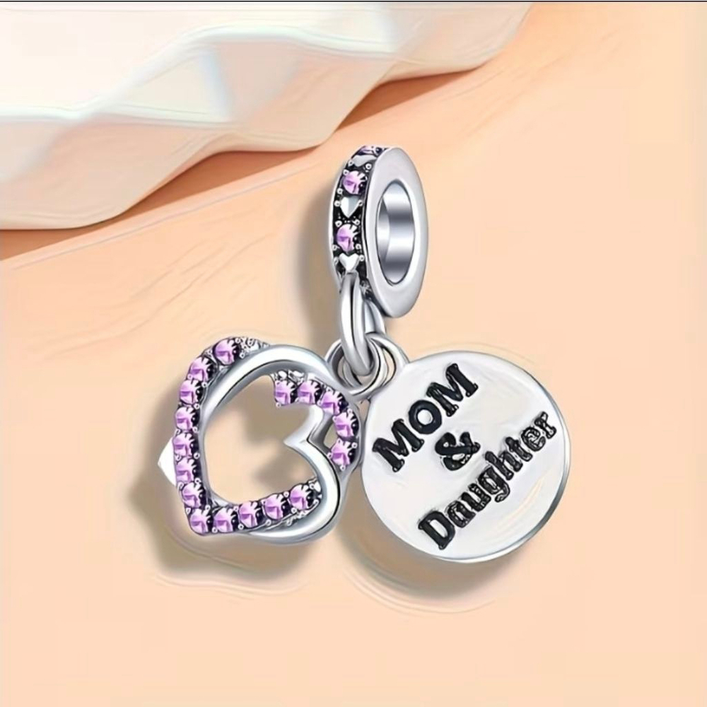Women's Silver & Purple Mom & Daughter Charm Bracelet